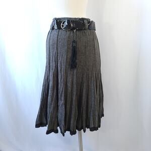 Linea Domani NEW Ribbed Knit Midi Sweater Skirt Gray Belted Size Small